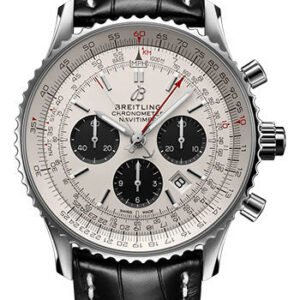 Breitling Navitimer B03 Chronograph Rattrapante 45 Watch - Stainless Steel - Silver Dial - Black Alligator Leather Strap - Folding Buckle - AB0311211G1P1