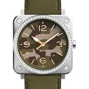 Bell & Ross BR S Green Camo Diamonds Watch - Calfskin Strap