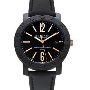 Bvlgari Automatic Black Dial Black Leather Men's Watch