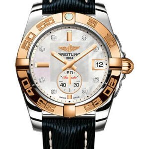 Breitling Galactic 36 Automatic Watch - Steel and 18K Rose Gold - Mother-Of-Pearl Dial - Blue Calfskin Leather Strap - Tang Buckle - C37330121A2X1