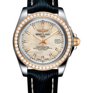 Breitling Galactic 32 Sleek Watch - Steel and 18K Rose Gold - Mother-Of-Pearl Dial - Blue Calfskin Leather Strap - Tang Buckle - C71330531A1X1