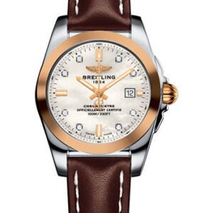 Breitling Galactic 29 Sleek Watch - Steel & rose Gold - Pearl Diamond Dial - Brown Leather Strap - Tang Buckle - C7234812/A792/484X/A12BA.1