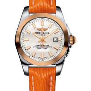 Breitling Galactic 29 Sleek Watch - Stainless Steel - Mother-Of-Pearl Dial - Orange Calfskin Leather Strap - Tang Buckle - C72348121A1X1