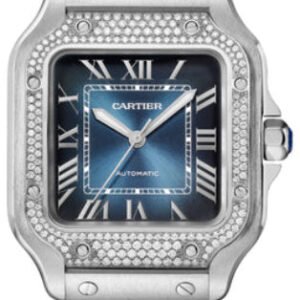 Cartier Santos De Cartier Medium  Automatic  Steel  Diamonds  Interchangeable Metal  Leather Bracelets - W4SA0006