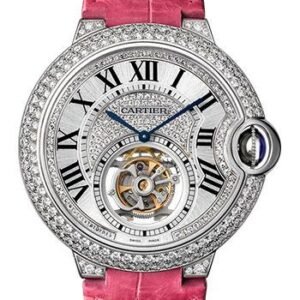 Cartier Feminine Complications Watch - 39 mm White Gold Diamond Case - Diamond Bezel - Diamond Dial - Fuchsia Alligator Strap - HPI00716