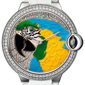 Cartier Cartier D'Art Ballon Bleu Limited Edition of 20 Watch - 42 mm White Gold Case - Parrot Motif Diamond Dial - White Alligator Strap - HPI00769