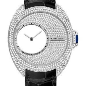 Cartier Cle de Cartier Mysterious Hours Watch - 41 mm Palladium 950 Diamond Case - White Gold Diamond Dial - Black Alligator Strap - HPI00946
