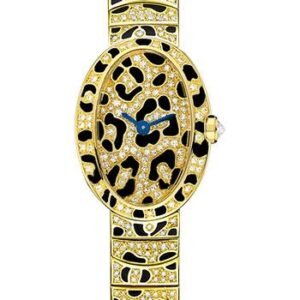 Cartier Mini Baignoire Panther Spots Watch - Yellow Gold Diamond Case - Diamond Dial - Diamond Bracelet - HPI00961