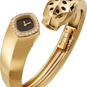 Cartier Panthere de Cartier Bangle Watch - 18 mm Yellow Gold Case - Black Dial - Size 17 Bracelet - HPI01217