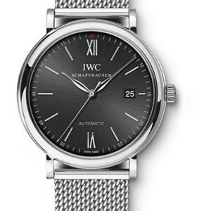 IWC Portofino Automatic Watch - 40 mm Stainless Steel Case - Black Dial - Steel Milanese Mesh Bracelet - IW356506