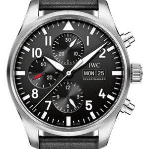 IWC Pilot's Watch Chronograph - 43 mm Stainless Steel Case - Black Dial - Black Santoni Calfskin Strap - IW377709