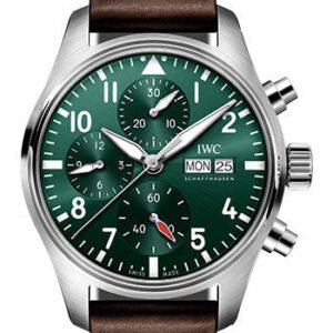 IWC Pilot's Watch Chronograph 41 - Stainless Steel Case - Green Dial - Brown Calfskin Strap - IW388103
