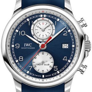 IWC Portugieser Yacht Club Chronograph Watch - 43.5 mm Stainless Steel Case - Blue Dial - Blue Rubber Strap - IW390507