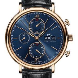 IWC Portofino Chronograph Watch - 42.0 mm 5N Gold Case - Blue Dial - Black Alligator Strap - IW391035