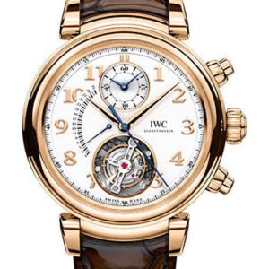 IWC Da Vinci Tourbillon Retrograde Chronograph Watch - 44.0 mm 5N Gold Case - Silver Dial - Dark Brown Alligator Strap - IW393101