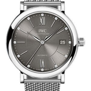 IWC Portofino Midsize Automatic Watch - 37 mm Stainless Steel Case - Grey Dial - Steel Bracelet - IW458110
