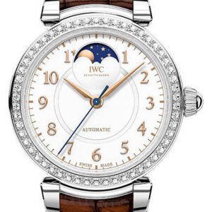IWC Da Vinci Automatic Moon Phase 36 Watch - 36.0 mm Stainless Steel Case - Silver Dial - Dark Brown Alligator Strap - IW459307