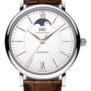 IWC Portofino Automatic Moon Phase Watch - 40.0 mm Stainless Steel Case - Silver Dial - Dark Brown Alligator Strap - IW459401