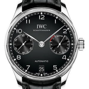 IWC Portugieser Automatic Watch - 42.3 mm Stainless Steel Case - Black Dial - Black Alligator Strap - IW500703