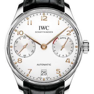 IWC Portugieser Automatic Watch - 42.3 mm Stainless Steel Case - Silver Dial - Black Alligator Strap - IW500704