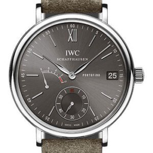 IWC Portofino Hand-Wound Eight Days Watch - 45.0 mm Stainless Steel Case - Slate-Grey Dial - Grey Suede Strap - IW510115