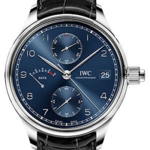 IWC Portugieser Hand-Wound Monopusher Edition Laureus Sport for Good Watch - 46.0 mm Stainless Steel Case - Blue Dial - Black Alligator Strap - IW515301