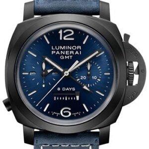 Panerai Luminor Chrono Monopulsante 8 Giorni GMT Blu Notte - 44mm Black Ceramic Case - Blue Sun-Brushed Dial - PAM01135