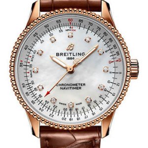 Breitling Navitimer Automatic 35 Watch - 18K Red Gold - Mother-Of-Pearl Dial - Brown Alligator Leather Strap - Tang Buckle - R17395211A1P1