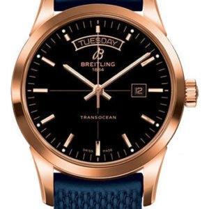 Breitling Transocean Day & Date Watch - 18k Red Gold - Black Dial - Blue Rubber Aero Classic Strap - R4531012/BB70/281S/R20D.3