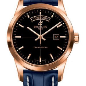 Breitling Transocean Day & Date Watch - 18k Red Gold - Black Dial - Blue Croco Strap - Tang Buckle - R4531012/BB70/731P/R20BA.1