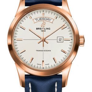 Breitling Transocean Day & Date Watch - 18k Red Gold - Mercury Silver Dial - Blue Leather Strap - Folding Buckle - R4531012/G752/112X/R20D.1