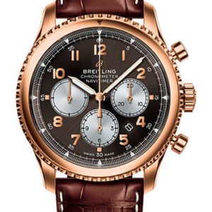 Breitling Aviator 8 B01 Chronograph 43 Watch - Red Gold Case - Bronze Dial - Brown Croco Strap - RB0117131Q1P1