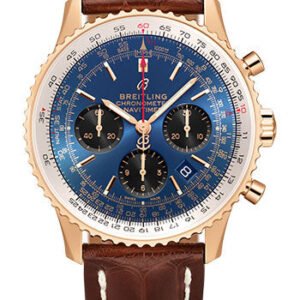 Breitling Navitimer B01 Chronograph 43 Watch - 18k Red Gold - Blue Dial - Brown Croco Strap - Folding Buckle - RB0121211C1P4
