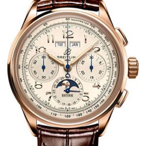 Breitling Premier B25 Datora 42 Watch - 18K Red Gold - Silver Dial - Brown Alligator Leather Strap - Folding Buckle - RB2510371G1P1