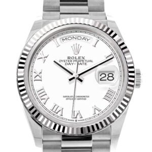 Rolex Day-Date 36 White Dial Fluted Bezel White gold President Watch 128239