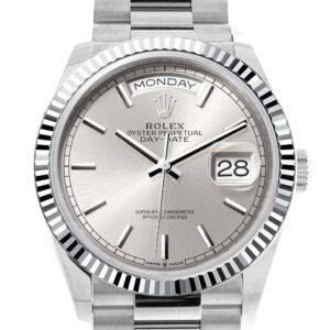 Rolex Day-Date 36 Silver Dial Fluted Bezel Platinum President Watch 128236