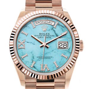 Rolex Day-Date 36 Turquoise Diamond Dial Fluted Bezel 18K Everose gold President Watch 128235