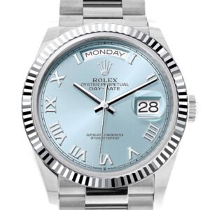 Rolex Day-Date 36 Ice Blue Roman Dial Fluted Bezel Platinum President Watch 128236