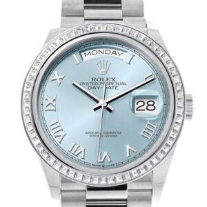 Rolex Day-Date 36 Ice Blue Roman Dial Diamond Bezel Platinum President Watch 128396TBR