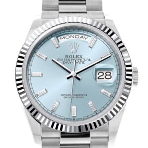 Rolex Day-Date 36 Ice Blue Diamond Dial Fluted Bezel Platinum President Watch 128236