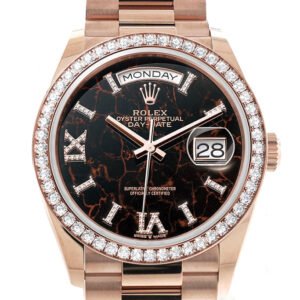 Rolex Day-Date 36 Eisenkiesel Dial Diamond Bezel 18K Everose Gold President Watch 128345RBR