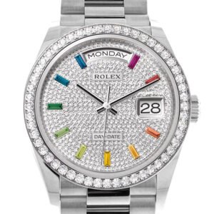 Rolex Day-Date 36 Diamond Paved Dial Diamond Bezel White Gold President Watch 128349RBR