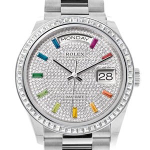 Rolex Day-Date 36 Diamond Paved Dial Diamond Bezel Platinum President Watch 128396TBR