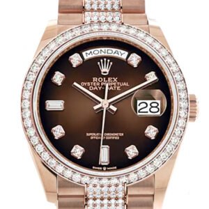 Rolex Day-Date 36 Brown Ombre Diamond Dial Diamond Bezel 18K Everose Gold Diamond President Watch 128345RBR