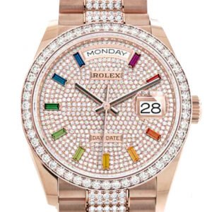 Rolex Day-Date 36 Diamond-Paved Dial Diamond Bezel 18K Everose Gold Diamond President Watch 128345RBR
