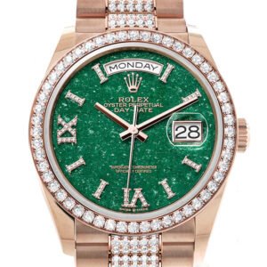 Rolex Day-Date 36 Green Aventurine Dial Diamond Bezel 18K Everose Gold Diamond President Watch 128345RBR