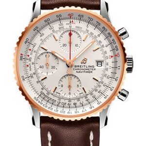 Breitling Navitimer Chronograph 41 Watch - Steel & Red Gold - Mercury Silver Dial - Brown Leather Strap - Tang Buckle - U13324211G1X1