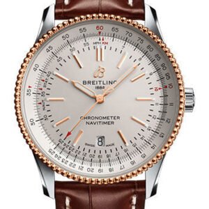 Breitling Navitimer Automatic 41 Watch - Steel & Red Gold - Silver Dial - Brown Croco Strap - Folding Buckle - U17326211G1P2