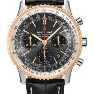 Breitling Navitimer B01 Chronograph 43 Watch - Steel & Red Gold - Stratos Gray Dial - Black Croco Strap - Folding Buckle - UB0121211F1P2