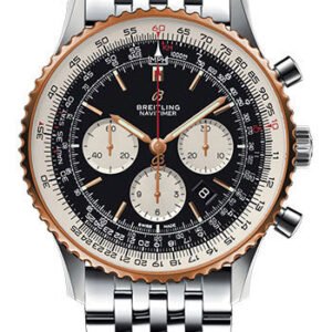 Breitling Navitimer 1 B01 Chronograph 46 Watch - Steel and Red Gold Case - Black Dial - Steel Navitimer Bracelet - UB0127211B1A1